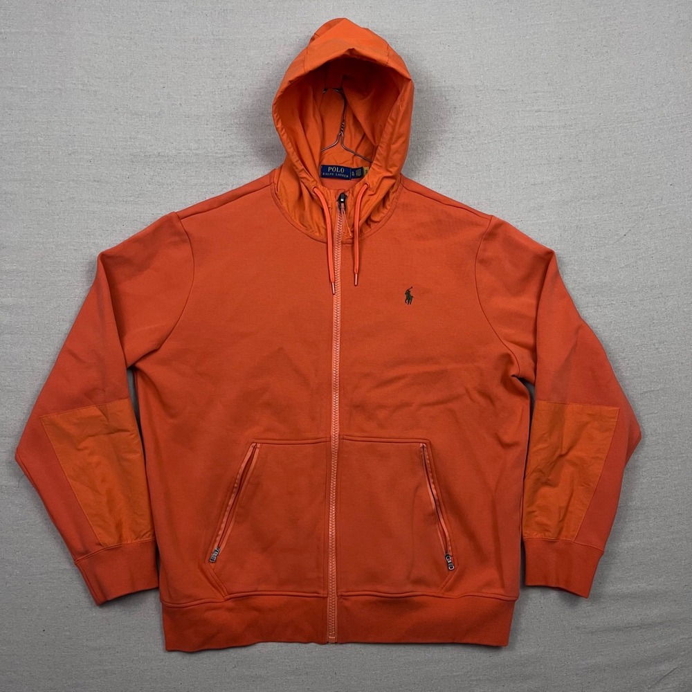 Polo Ralph Lauren Orange Full Zip Hoodie Jacket XL Athletic Fit Mixed‎ Media